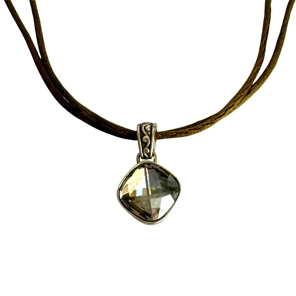 Brighton Venus Necklace Swarovski Crystal Pendant Olive Double Cord Silver Tone - Picture 2 of 11